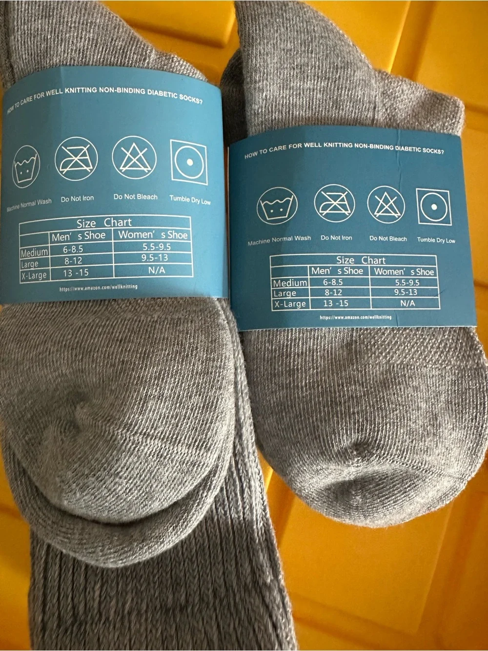 Diabetic Socks - Men's or Women’s Grey Non-Binding Comfort Crew Socks